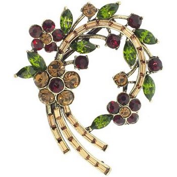 Yochi - Floral Brooch Pin - Green, Red & Topaz Swarovski (1)