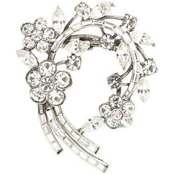 Yochi - Floral Brooch Pin - White Swarovski (1)